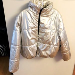 Silver metallic puffer jacket